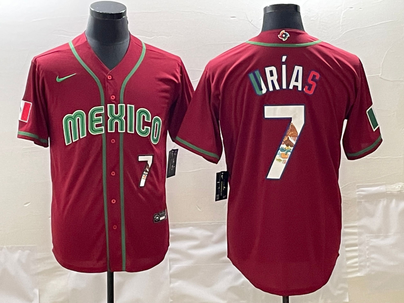 Men's Mexico Baseball #7 Julio Ur??as 2023 Red World Baseball Classic Stitched Jersey